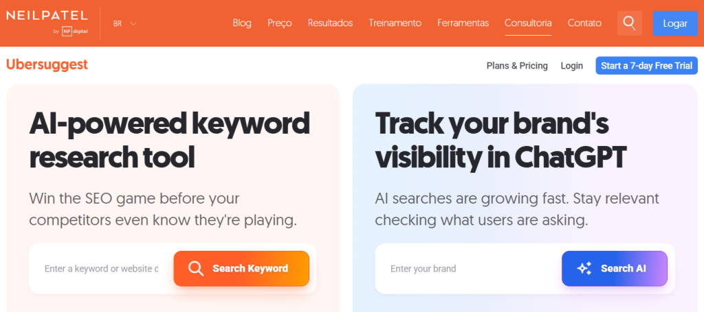 Ferramenta para fazer seo: Ubersuggest de Neil Patel