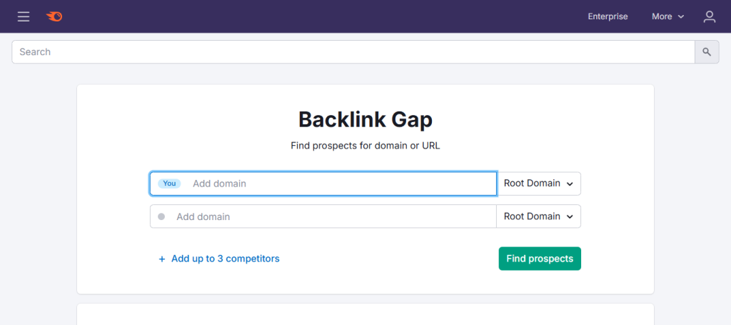 Semrush Analytics: Ferramenta de análise de backlinks (Backlink Gap)
