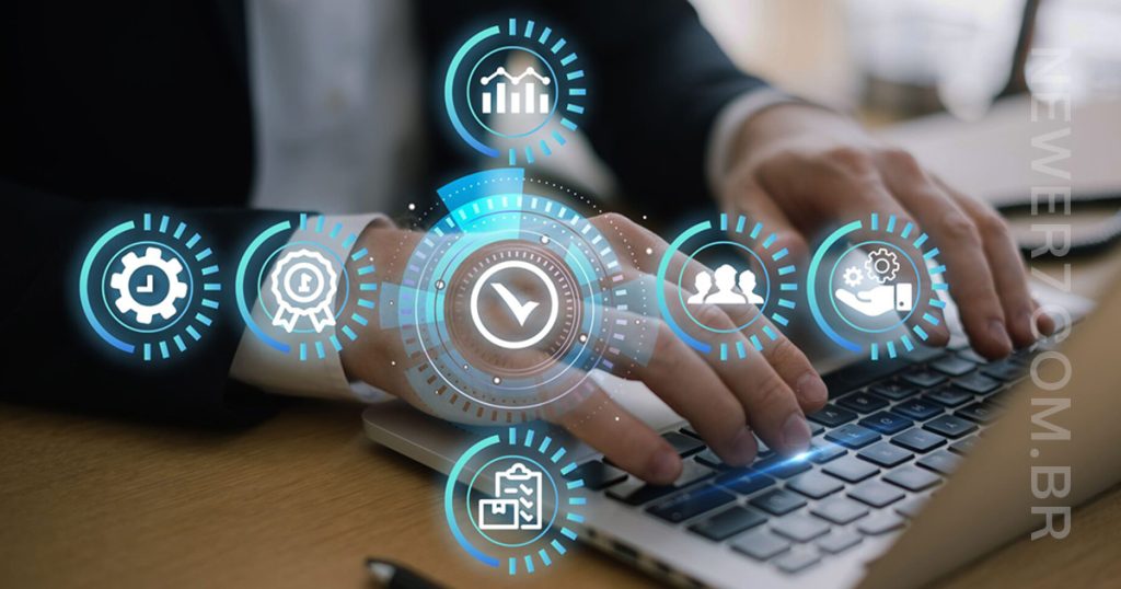 Representação visual demonstrando o desenvolvimento de softwares em Santa Catarina - SC, sendo eles do tipo SaaS, Web Apps, sistemas Erp e industriais.